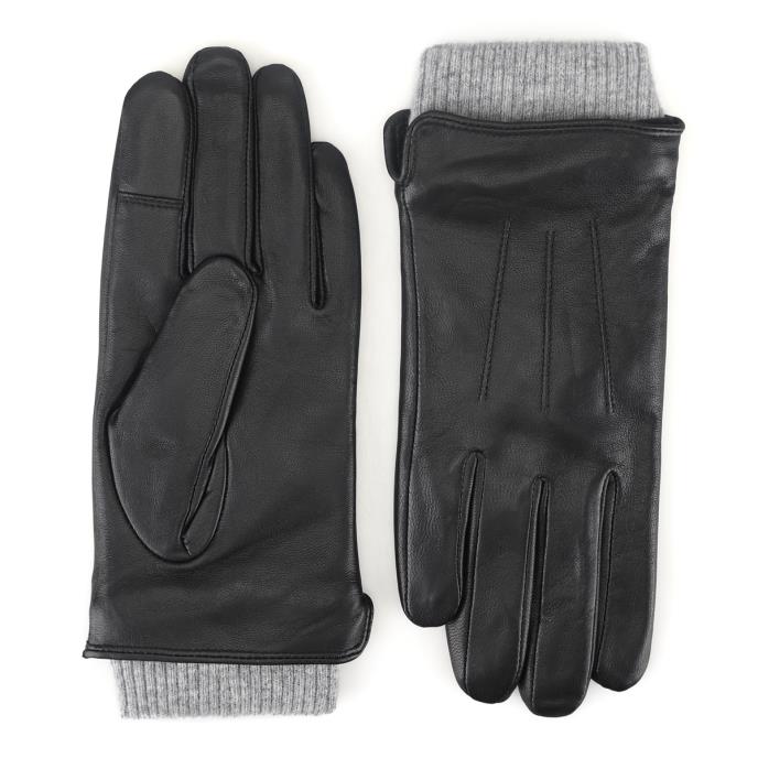 Isotoner® Ladies Leather Glove With Rib Knit Cuff Black Extra Image 2
